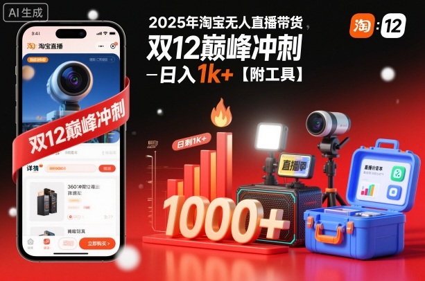 2025年淘宝无人直播带货，冲刺双12，日入1k+【附工具】【揭秘】| 副业网
