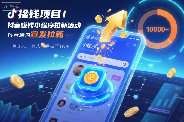 捡钱项目！抖音賺钱小程序拉新活动，抖音端内宣发拉新，一单3米，有人半个月搞了1W+| 副业网
