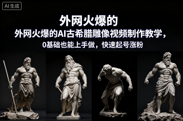 外网火爆的AI古希腊雕像视频制作教学，0基础也能上手做，快速起号涨粉| 副业网