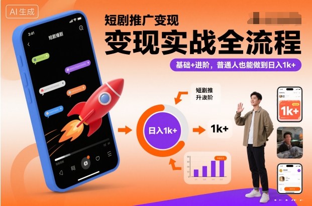 短剧推广变现实战全流程，基础+进阶，普通人也能做到日入1k+| 副业网