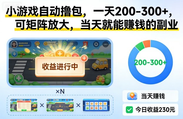 小游戏自动撸包，一天200-300+，可矩阵放大，当天就能賺钱的副业【揭秘】| 网创圈