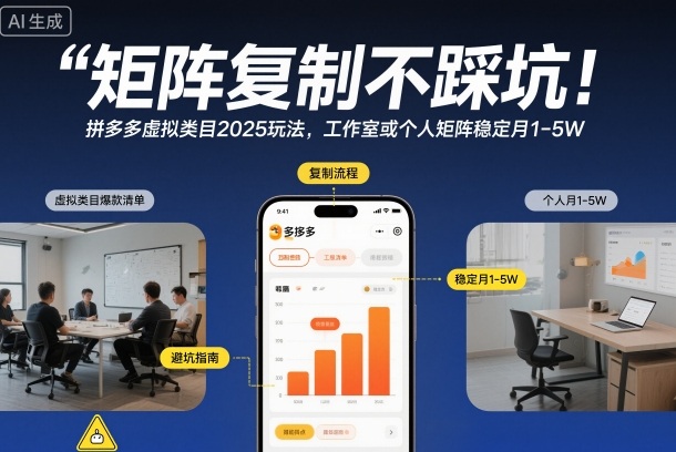 矩阵复制不踩坑！拼多多虚拟类目2025玩法，工作室或者个人矩阵稳定月1-5W【揭秘】| 副业网