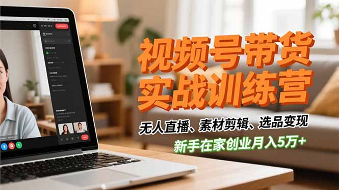 视频号带货实战训练营，无人直播、素材剪辑、选品变现，新手在家创业月入5万+| 网创圈
