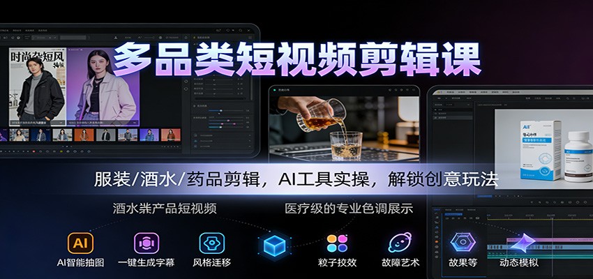 多品类短视频剪辑课：服装/酒水/药品剪辑，AI工具实操，解锁创意玩法| 副业网