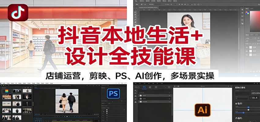 抖音本地生活+设计全技能课：店铺运营，剪映、PS、AI创作，多场景实操| 副业网
