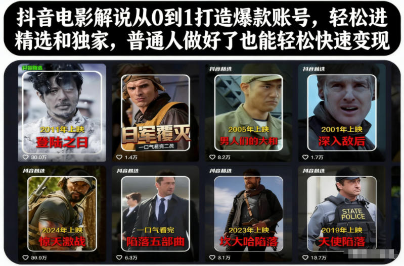 抖音电影解说从0到1打造爆款账号，轻松进精选和独家，普通人做好了也能轻松快速变现| 副业网