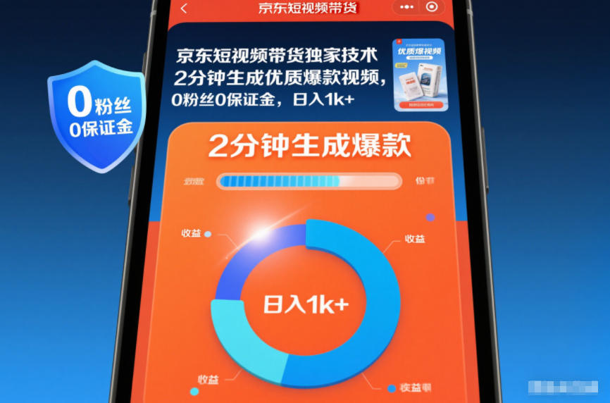 京东短视频带货独家技术，2分钟生成一条优质爆款视频，0粉丝0保证金，日入1k+【揭秘】| 副业网