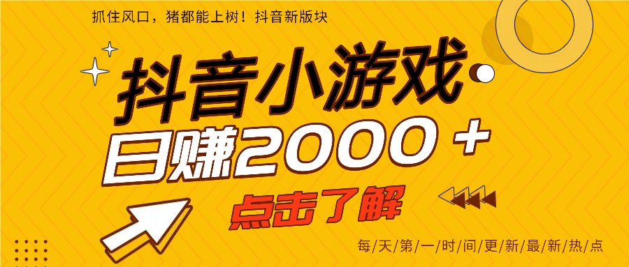 5年爆火的抖音小游戏项目，一部手机日入2000+| 副业网