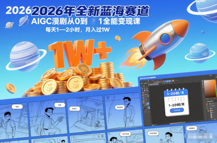 2026年全新蓝海赛道AIGC漫剧从0到1全能变现课，每天1—2小时，月入过1W| 网创圈