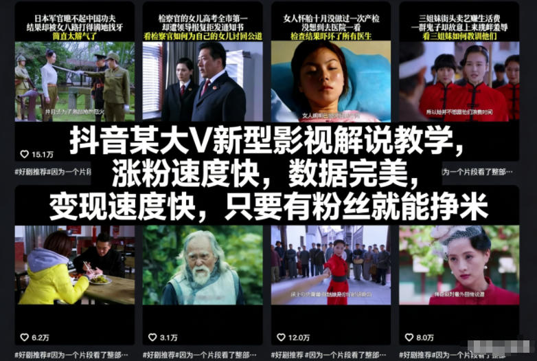 抖音某大V新型影视解说教学，涨粉速度快，数据完美，变现速度快，只要有粉丝就能挣米| 副业网