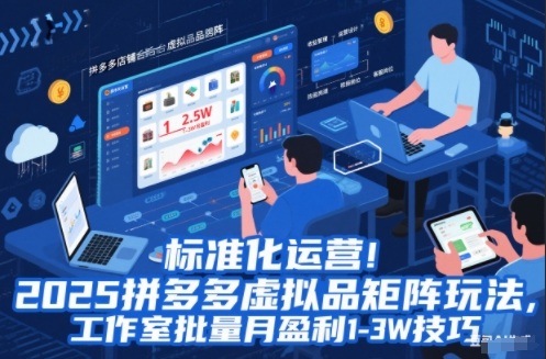 标准化运营！2025拼多多虚拟品矩阵玩法，工作室批量月盈利1-3W技巧【揭秘】| 副业网