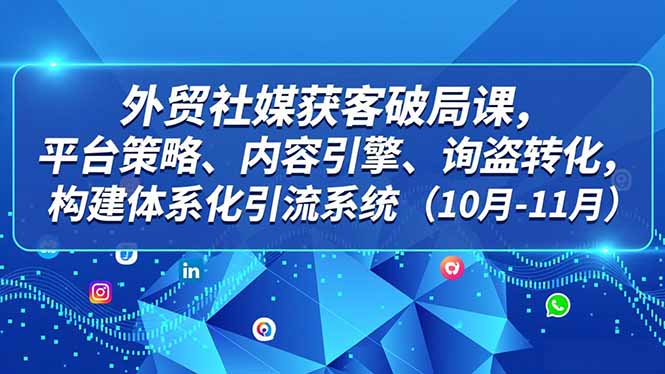 外贸 社媒获客破局课，平台策略、内容引擎、询盘转化，构建体系化引流系统(10月-11月| 副业网