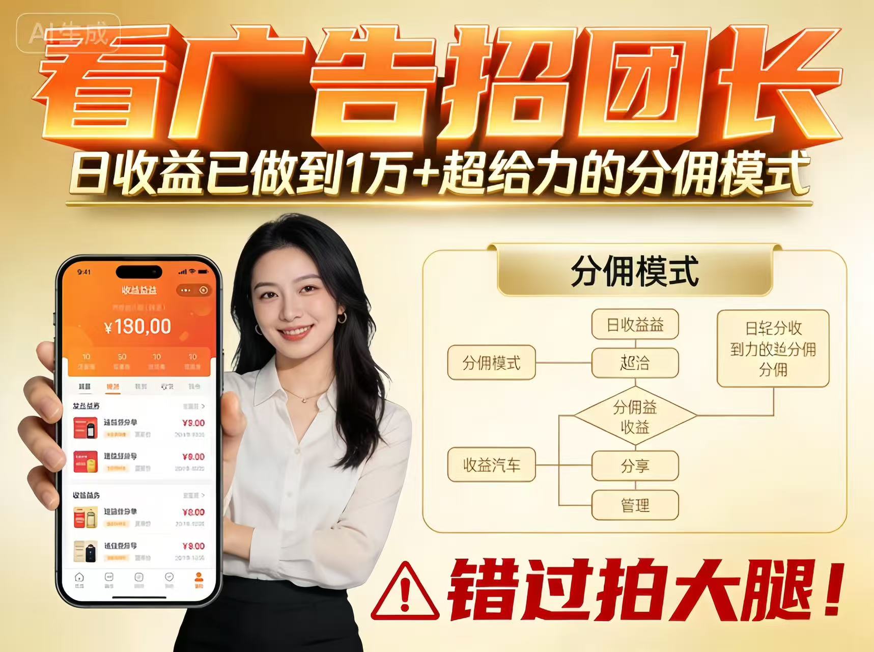 看广告招团长，团队收益已做到日入1万，分佣模式超给力，错过拍大腿| 副业网