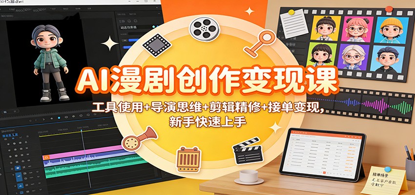 AI漫剧创作变现课：工具使用+导演思维+剪辑精修+接单变现，新手快速上手| 副业网