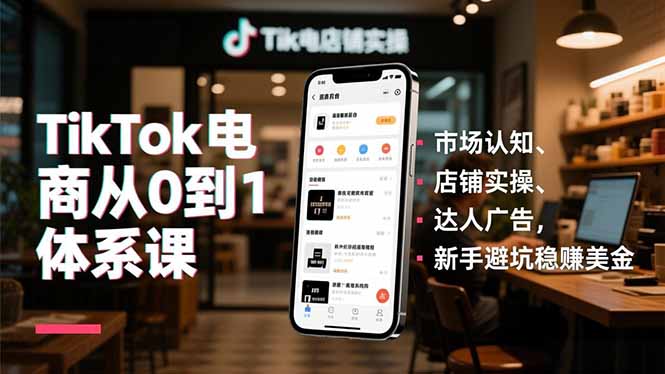 TikTok电商从0到1体系课，市场认知、店铺实操、达人广告，新手避坑稳赚美金| 副业网
