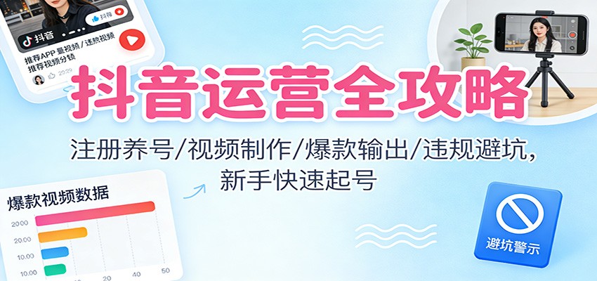 抖音运营全攻略：注册养号/视频制作/爆款输出/违规避坑，新手快速起号| 副业网