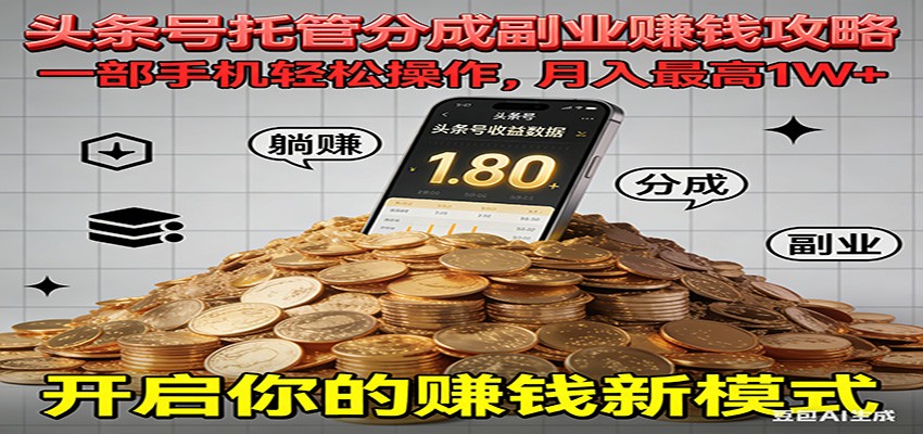 全程托管今日头条，一部手机就可以开干，最高躺赚1W+| 副业网