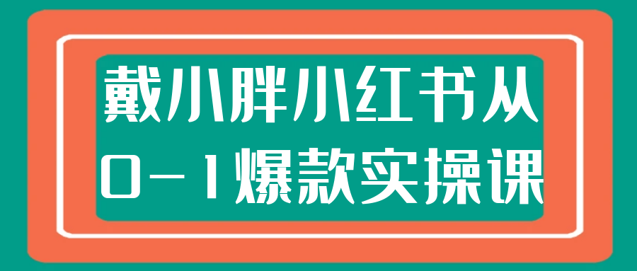 戴小胖小红书从0-1爆款实操课| 网创圈