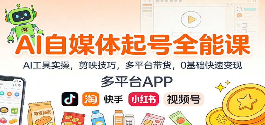 AI自媒体起号全能课：AI工具实操，剪映技巧，多平台带货，0基础快速变现| 副业网
