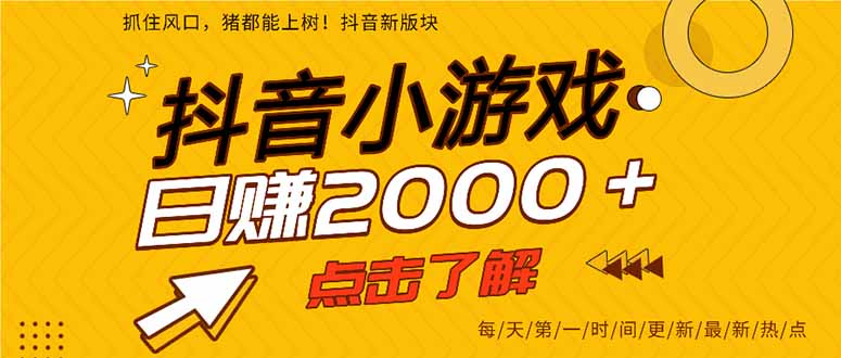 2025年爆火的抖音小游戏项目，一部手机日入2000+| 副业网