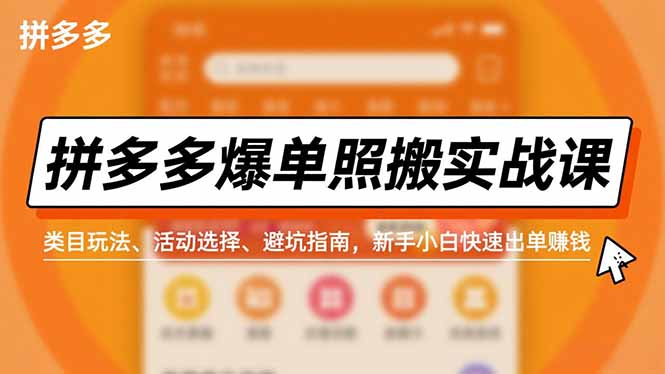 拼多多爆单照搬实战课，类目玩法、活动选择、避坑指南，新手小白快速出单赚钱| 副业网