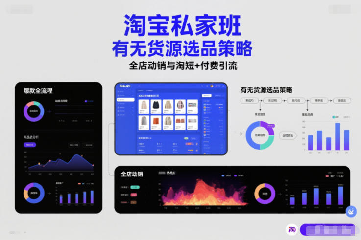 淘宝私家班，有无货源选品策略，高成功率爆款全流程打法，全店动销与淘短+付费引流| 副业网