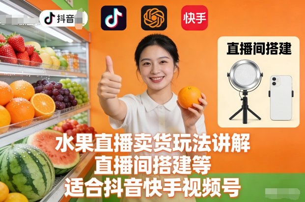 水果直播卖货玩法讲解、直播间搭建等，适合抖音快手视频号| 副业网