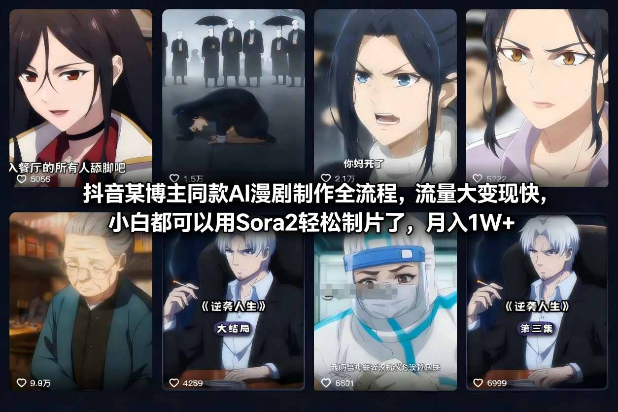 抖音某博主同款AI漫剧制作全流程，流量大变现快，小白都可以用Sora2轻松制片了，月入1W+| 网创圈