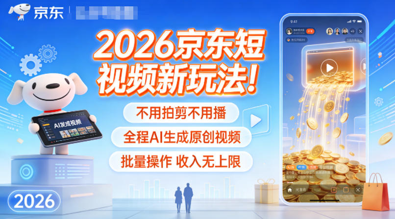 2026京东短视频新玩法！不用拍剪不用播，全程AI生成原创视频，批量操作收入无上限| 副业网