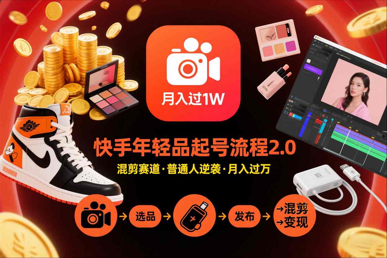 快手短视频带货年轻品起号流程2.0，快手年轻品混剪赛道，普通人也能月入过1W| 副业网