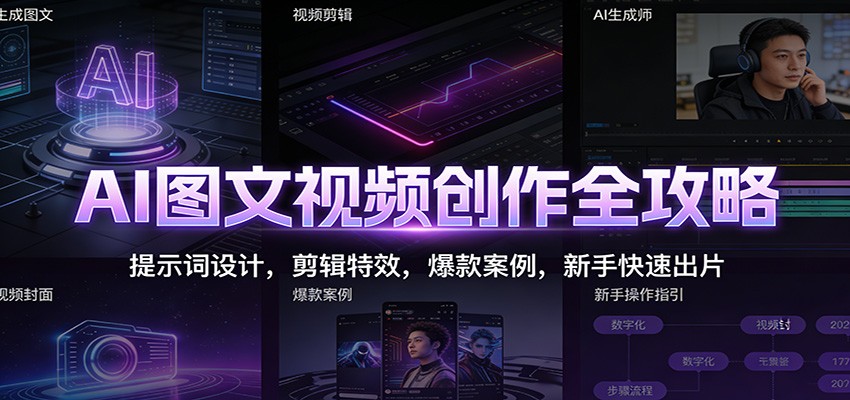 AI图文视频创作全攻略：提示词设计，剪辑特效，爆款案例，新手快速出片| 副业网