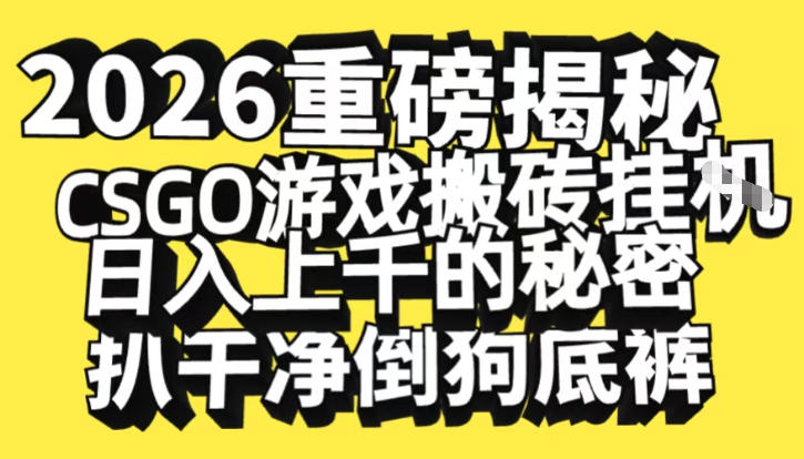 2026开年重磅解密，CSGO游戏搬砖挂G日入1k+的秘密，把倒狗的底裤扒干【揭秘】| 副业网