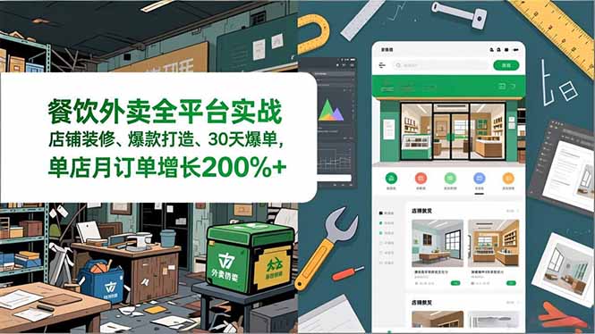 餐饮外卖全平台实战，店铺装修、爆款打造、30天爆单，手把手教学，单店月订单增长200%+| 副业网
