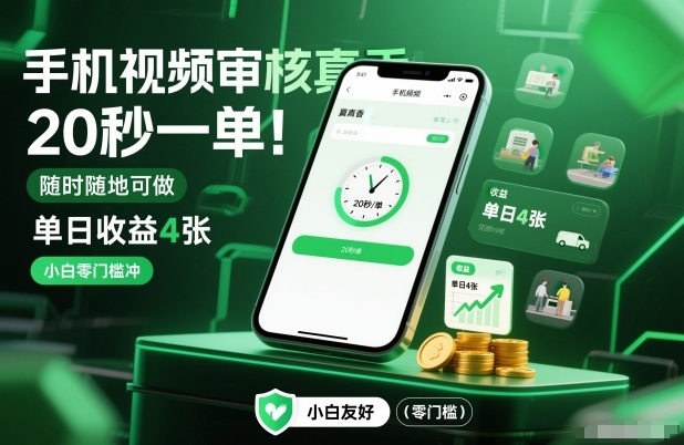 手机视频审核真香！20秒一单，随时随地可做，单日收益4张，小白零门槛冲【揭秘】| 副业网