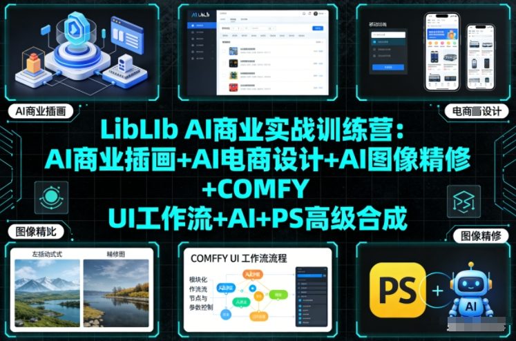 LibLIb AI商业实战训练营：AI商业插画+AI电商设计+AI图像精修+COMFY UI工作流+AI+PS高级合成| 副业网