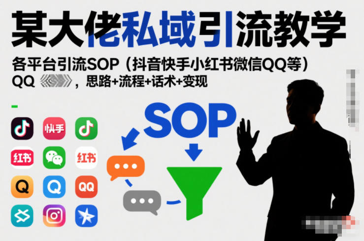 某大佬私域引流教学，各平台引流SOP(抖音快手小红书微信QQ等)，思路+流程+话术+变现| 副业网