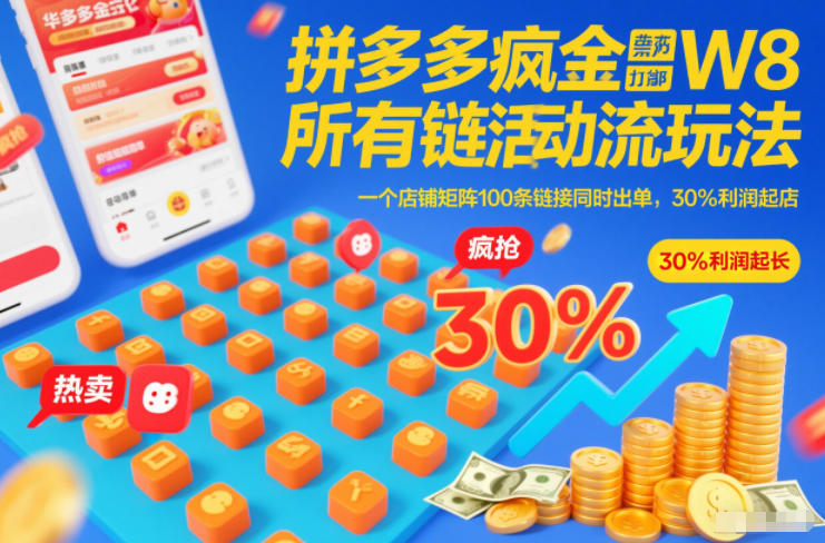 拼多多疯狂活动流玩法，所有链接全部打标，一个店铺矩阵100条链接同时出单，30%利润起店| 副业网
