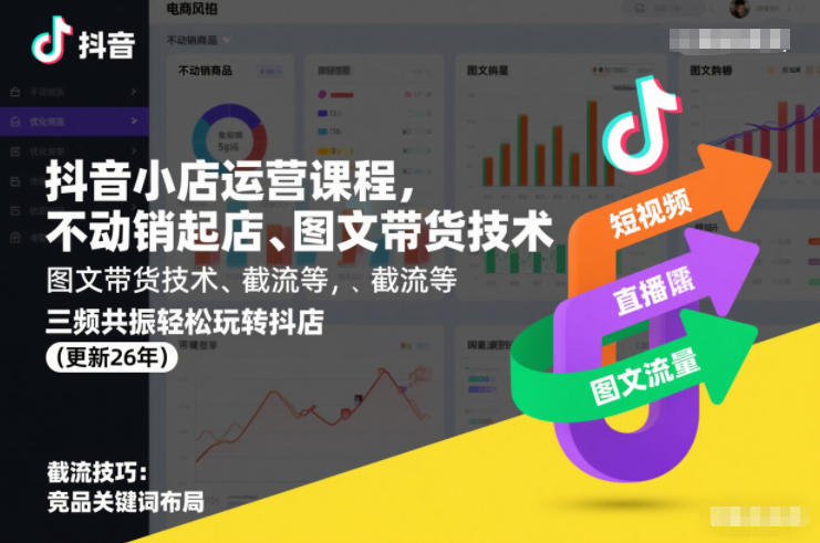 抖音小店运营课程，不动销起店、图文带货技术、截流等，三频共振轻松玩转抖店(更新26年)| 副业网