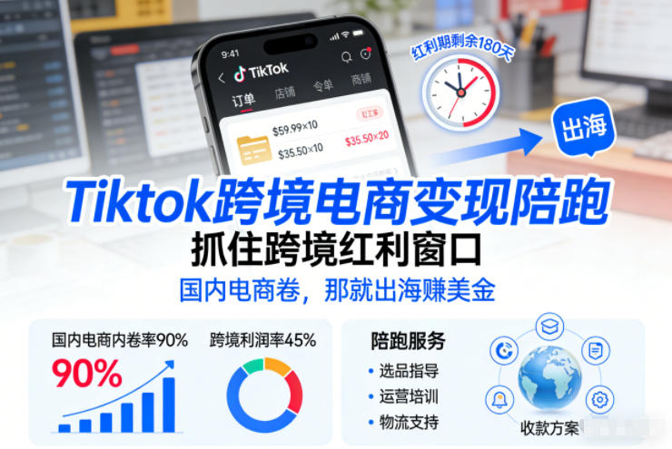 Tiktok跨境电商变现陪跑，抓住跨境红利窗口，国内电商卷，那就出海賺美金| 副业网