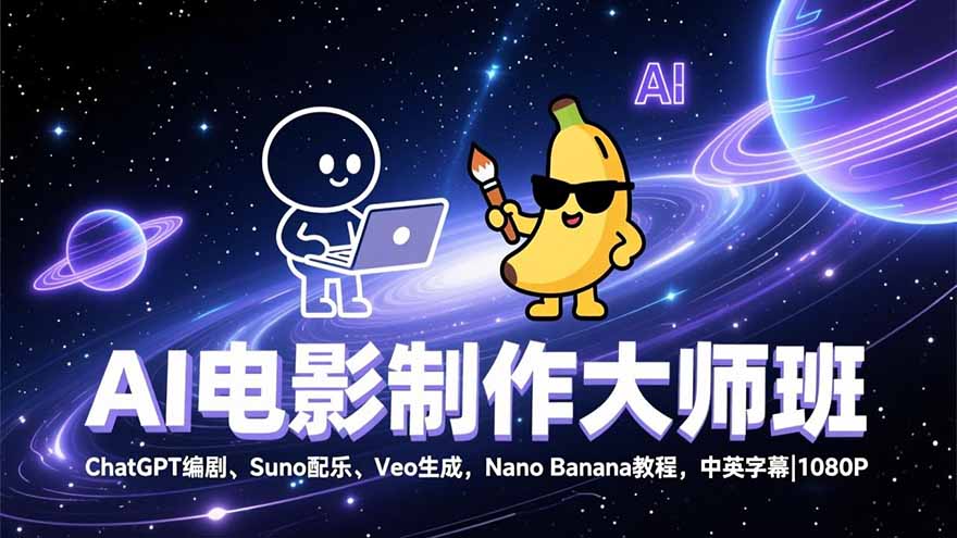 AI电影制作大师班：ChatGPT编剧、Suno配乐、Veo生成，Nano Banana教程，中英字幕|1080P| 网创圈