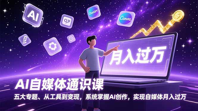 AI自媒体通识课，五大专题、从工具到变现，系统掌握AI创作，实现自媒体月入过万| 网创圈