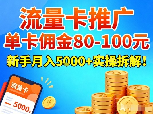 流量卡推广，单卡佣金80-100，新手月入5k+实操拆解！| 副业网