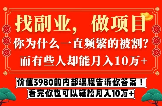 价值3980的网创内部课程，告诉你互联网创业月入10个W的秘密【揭秘】| 副业网