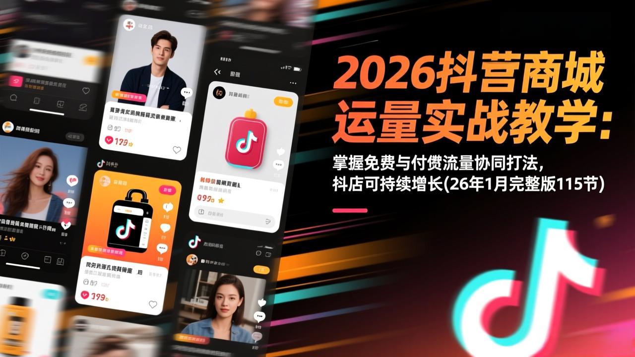 2026抖音商城运营实战教学：掌握免费与付费流量协同打法，抖店可持续增长(26年1月完整版115节| 副业网