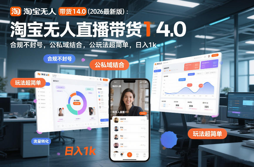 淘宝无人直播带货14.0(2026最新版)：合规不封号，公私域结合，玩法超简单，日入1k+【揭秘】| 副业网