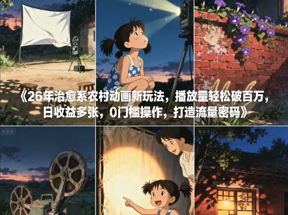 26年治愈系农村动画新玩法，播放量轻松破百万，日收益多张，0门槛操作，打造流量密码| 副业网