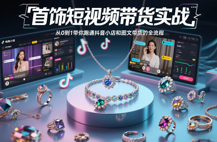 首饰短视频带货实战，从0到1带你跑通抖音小店和图文带货的全流程| 副业网