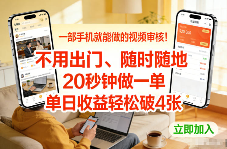 一部手机就能做的视频审核！不用出门，随时随地，20秒钟做一单，单日收益轻松破4张【揭秘】| 副业网