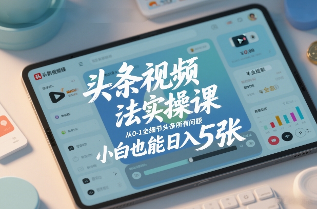 头条视频玩法实操课，从0-1全细节头条所有问题，小白也能日入5张| 副业网