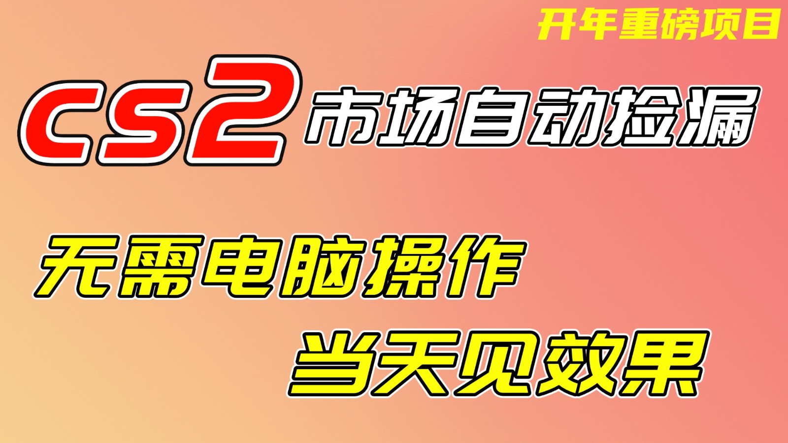 CS2市场挂机项，无需电脑操作，无需进入游戏，当天见效果，支持任何形式验证| 副业网